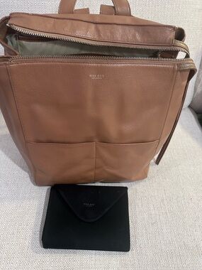 Mina Baie Leather Harper Baby Bag in Tan & Neoprene diaper changing pad